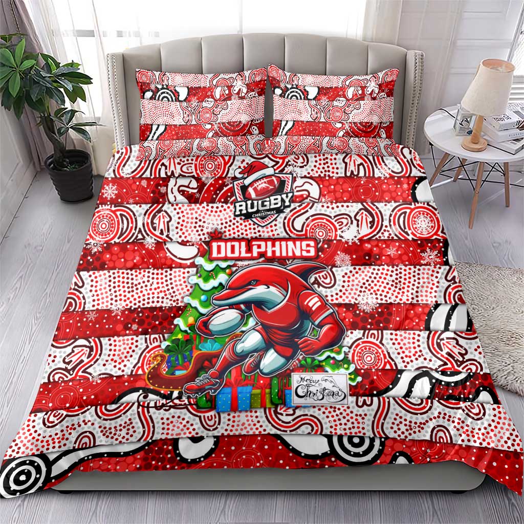 Dolphins Rugby Merry Christmas Bedding Set Indigenous Australian Art