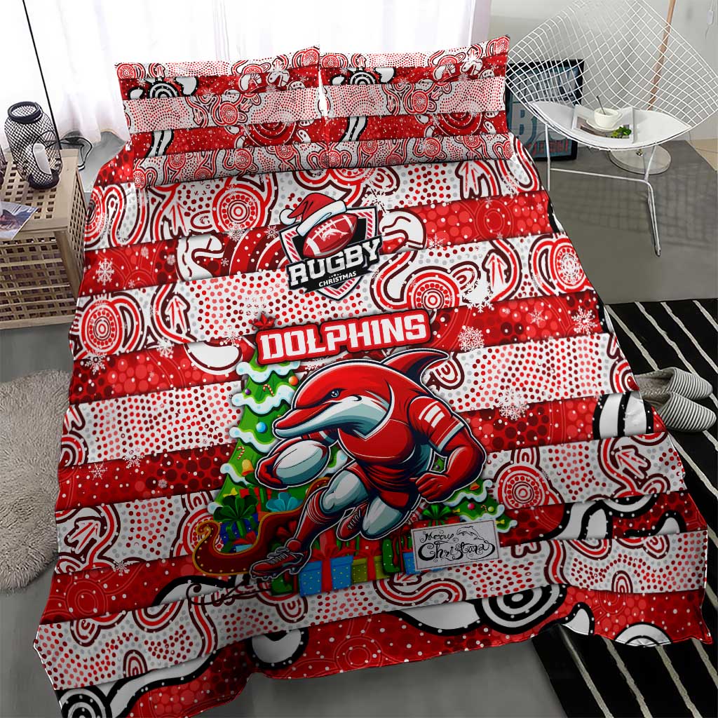 Dolphins Rugby Merry Christmas Bedding Set Indigenous Australian Art
