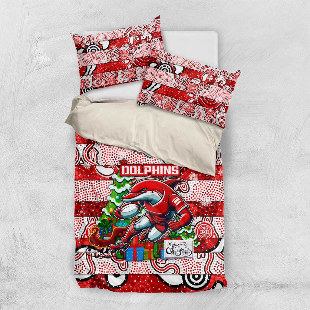 Dolphins Rugby Merry Christmas Bedding Set Indigenous Australian Art
