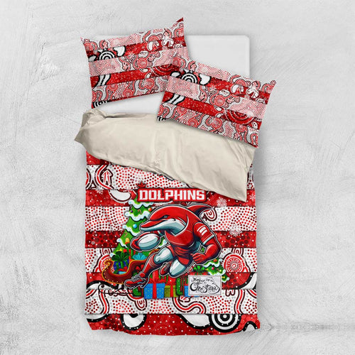 Dolphins Rugby Merry Christmas Bedding Set Indigenous Australian Art