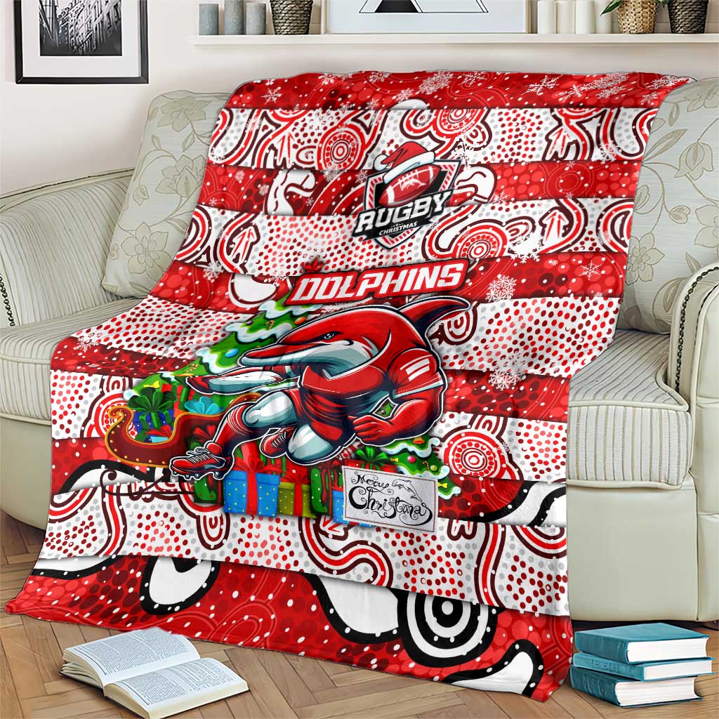 Dolphins Rugby Merry Christmas Blanket Indigenous Australian Art