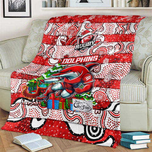 Dolphins Rugby Merry Christmas Blanket Indigenous Australian Art