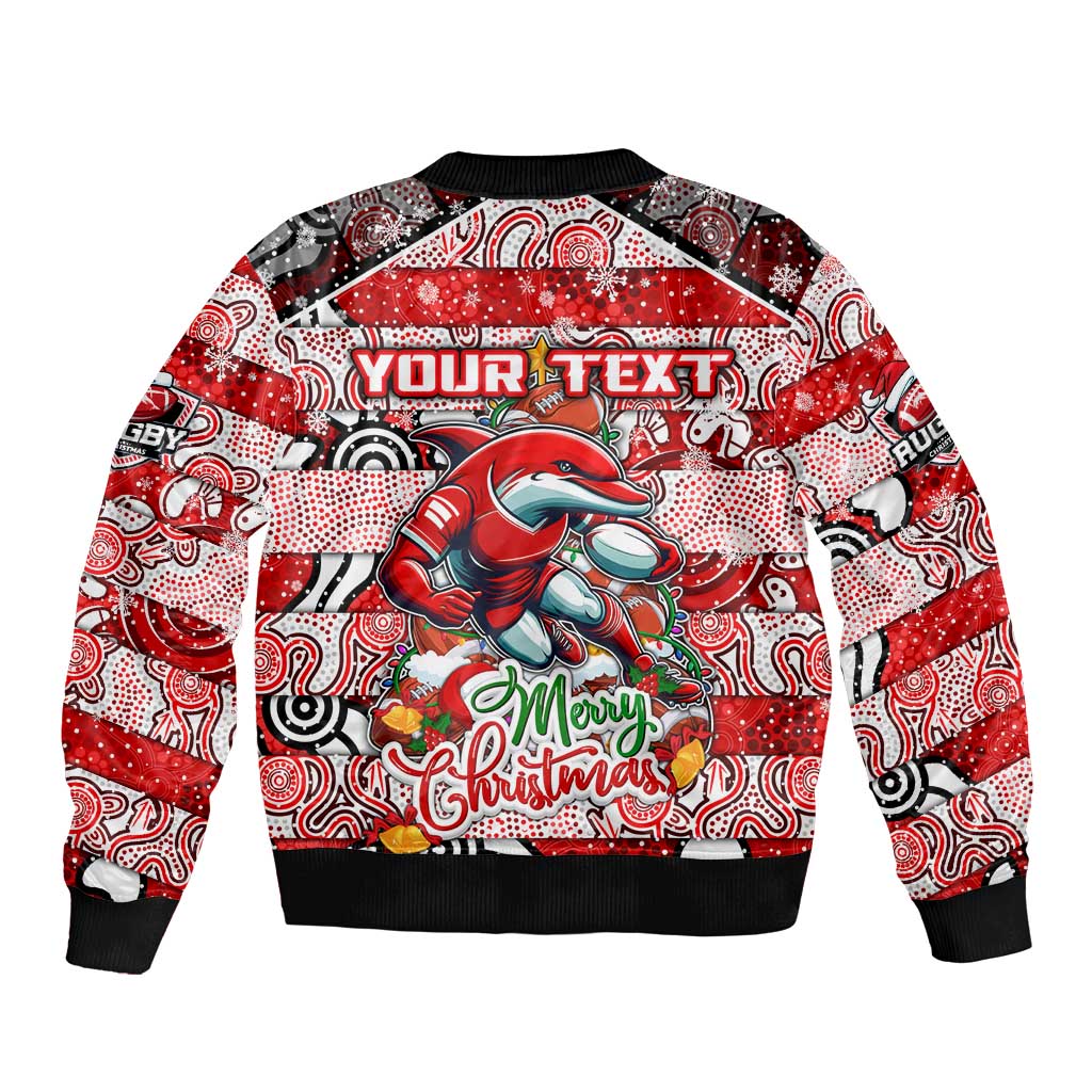 Custom Dolphins Rugby Merry Christmas Bomber Jacket Indigenous Australian Art