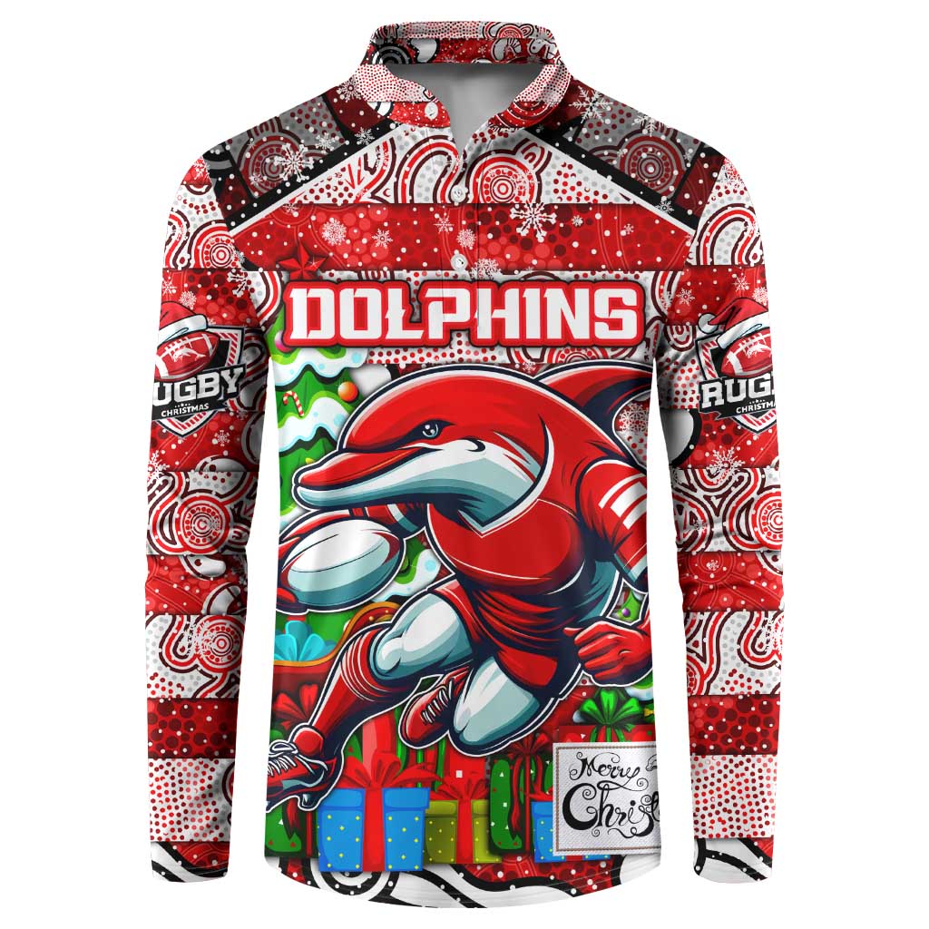 Custom Dolphins Rugby Merry Christmas Button Sweatshirt Indigenous Australian Art