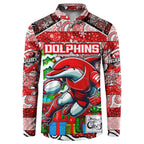 Custom Dolphins Rugby Merry Christmas Button Sweatshirt Indigenous Australian Art
