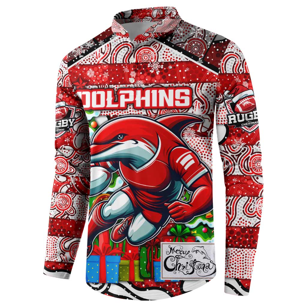 Custom Dolphins Rugby Merry Christmas Button Sweatshirt Indigenous Australian Art