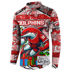 Custom Dolphins Rugby Merry Christmas Button Sweatshirt Indigenous Australian Art
