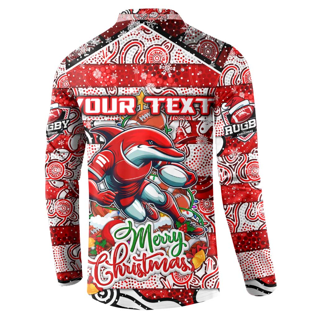 Custom Dolphins Rugby Merry Christmas Button Sweatshirt Indigenous Australian Art