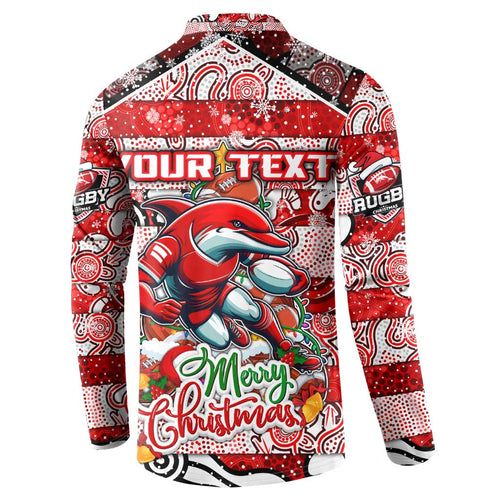 Custom Dolphins Rugby Merry Christmas Button Sweatshirt Indigenous Australian Art