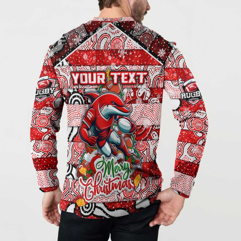 Custom Dolphins Rugby Merry Christmas Button Sweatshirt Indigenous Australian Art