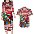 Custom Dolphins Rugby Merry Christmas Couples Matching Long Sleeve Bodycon Dress and Hawaiian Shirt Indigenous Australian Art