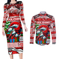 Custom Dolphins Rugby Merry Christmas Couples Matching Long Sleeve Bodycon Dress and Long Sleeve Button Shirt Indigenous Australian Art