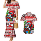 Custom Dolphins Rugby Merry Christmas Couples Matching Mermaid Dress and Hawaiian Shirt Indigenous Australian Art
