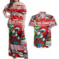 Custom Dolphins Rugby Merry Christmas Couples Matching Off Shoulder Maxi Dress and Hawaiian Shirt Indigenous Australian Art