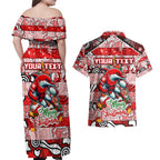 Custom Dolphins Rugby Merry Christmas Couples Matching Off Shoulder Maxi Dress and Hawaiian Shirt Indigenous Australian Art