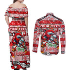 Custom Dolphins Rugby Merry Christmas Couples Matching Off Shoulder Maxi Dress and Long Sleeve Button Shirt Indigenous Australian Art