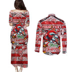 Custom Dolphins Rugby Merry Christmas Couples Matching Puletasi and Long Sleeve Button Shirt Indigenous Australian Art
