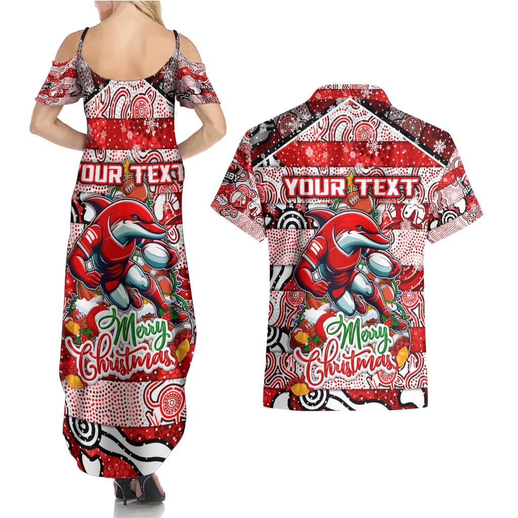 Custom Dolphins Rugby Merry Christmas Couples Matching Summer Maxi Dress and Hawaiian Shirt Indigenous Australian Art