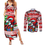 Custom Dolphins Rugby Merry Christmas Couples Matching Summer Maxi Dress and Long Sleeve Button Shirt Indigenous Australian Art