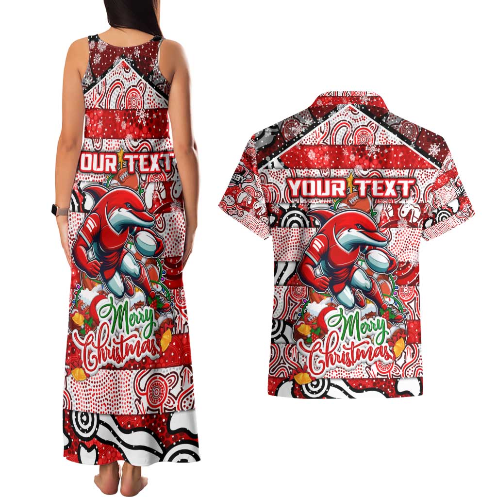 Custom Dolphins Rugby Merry Christmas Couples Matching Tank Maxi Dress and Hawaiian Shirt Indigenous Australian Art