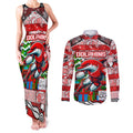 Custom Dolphins Rugby Merry Christmas Couples Matching Tank Maxi Dress and Long Sleeve Button Shirt Indigenous Australian Art