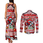 Custom Dolphins Rugby Merry Christmas Couples Matching Tank Maxi Dress and Long Sleeve Button Shirt Indigenous Australian Art