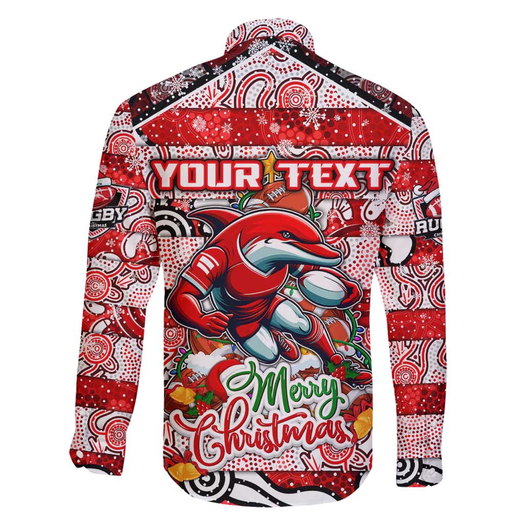Custom Dolphins Rugby Merry Christmas Family Matching Long Sleeve Bodycon Dress and Hawaiian Shirt Indigenous Australian Art