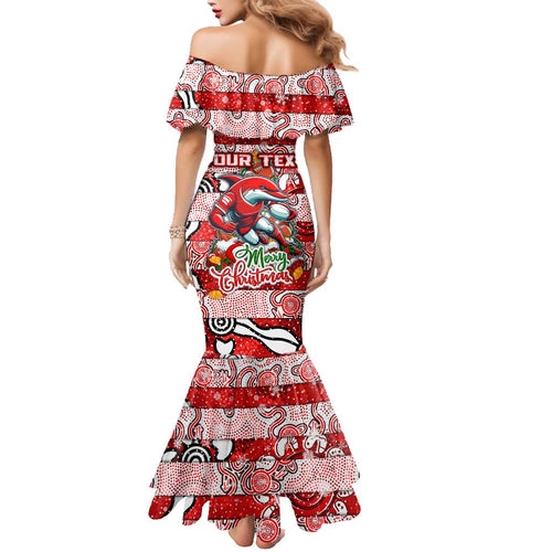 Custom Dolphins Rugby Merry Christmas Family Matching Mermaid Dress and Hawaiian Shirt Indigenous Australian Art