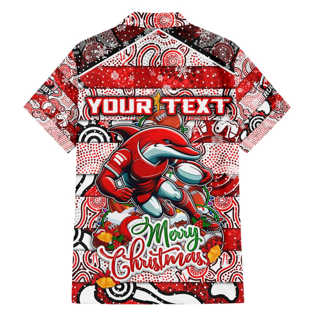 Custom Dolphins Rugby Merry Christmas Family Matching Off The Shoulder Long Sleeve Dress and Hawaiian Shirt Indigenous Australian Art