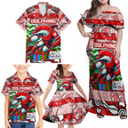 Custom Dolphins Rugby Merry Christmas Family Matching Off Shoulder Maxi Dress and Hawaiian Shirt Indigenous Australian Art