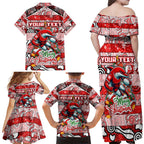 Custom Dolphins Rugby Merry Christmas Family Matching Off Shoulder Maxi Dress and Hawaiian Shirt Indigenous Australian Art