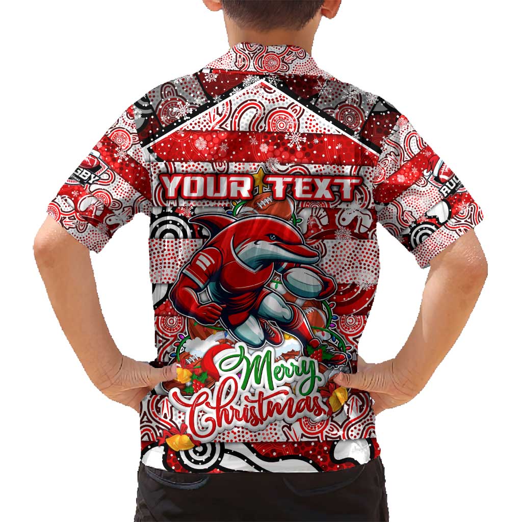 Custom Dolphins Rugby Merry Christmas Family Matching Off Shoulder Short Dress and Hawaiian Shirt Indigenous Australian Art