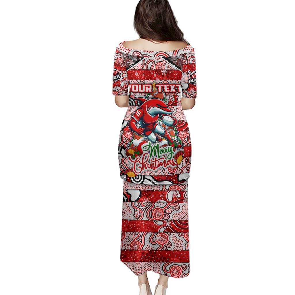 Custom Dolphins Rugby Merry Christmas Family Matching Puletasi and Hawaiian Shirt Indigenous Australian Art