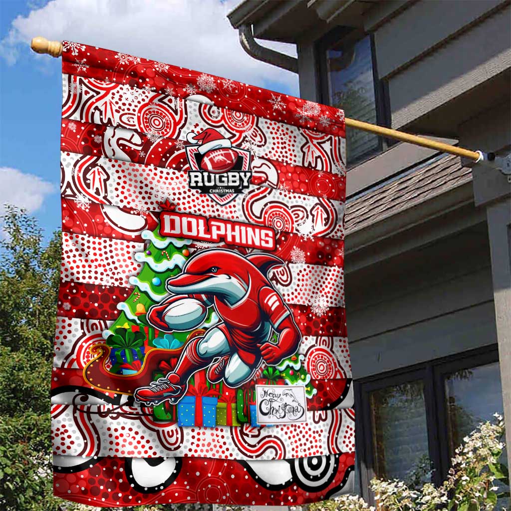 Dolphins Rugby Merry Christmas Garden Flag Indigenous Australian Art