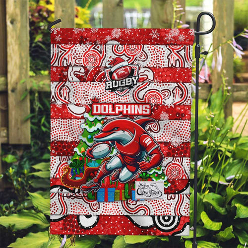 Dolphins Rugby Merry Christmas Garden Flag Indigenous Australian Art