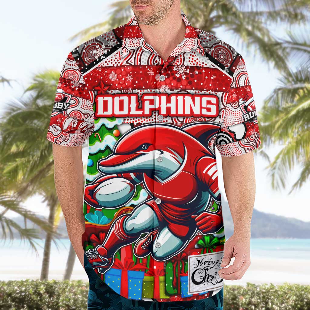 Custom Dolphins Rugby Merry Christmas Hawaiian Shirt Indigenous Australian Art