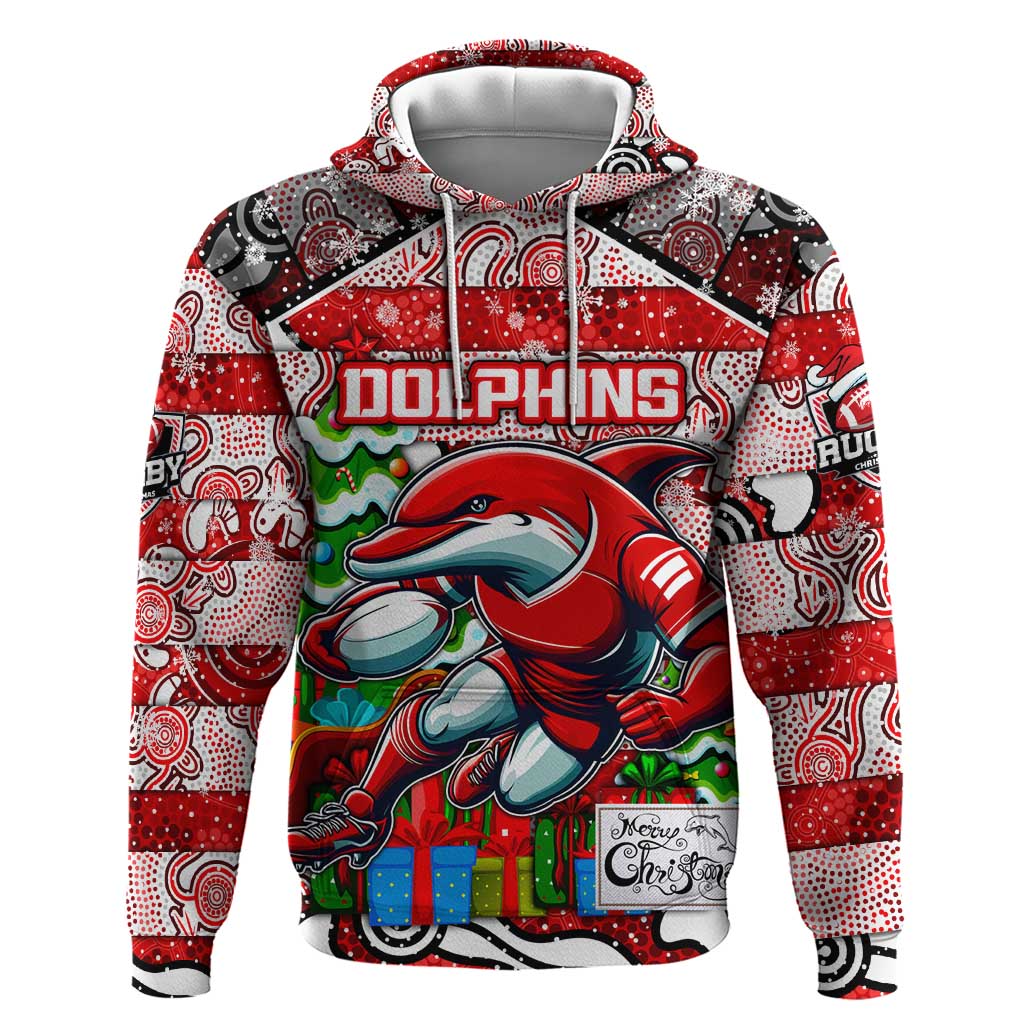 Custom Dolphins Rugby Merry Christmas Hoodie Indigenous Australian Art