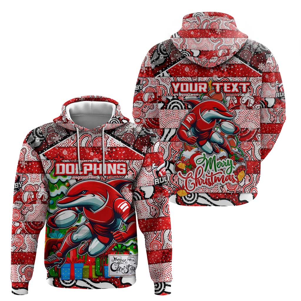 Custom Dolphins Rugby Merry Christmas Hoodie Indigenous Australian Art