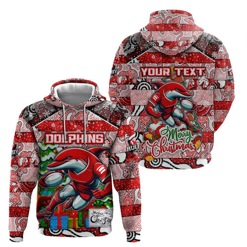 Custom Dolphins Rugby Merry Christmas Hoodie Indigenous Australian Art