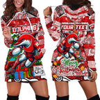 Custom Dolphins Rugby Merry Christmas Hoodie Dress Indigenous Australian Art