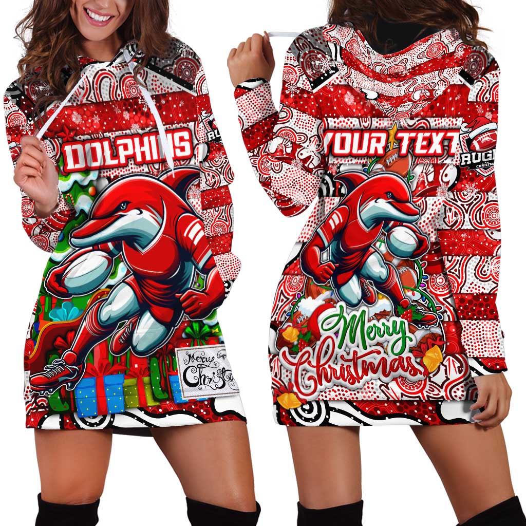 Custom Dolphins Rugby Merry Christmas Hoodie Dress Indigenous Australian Art