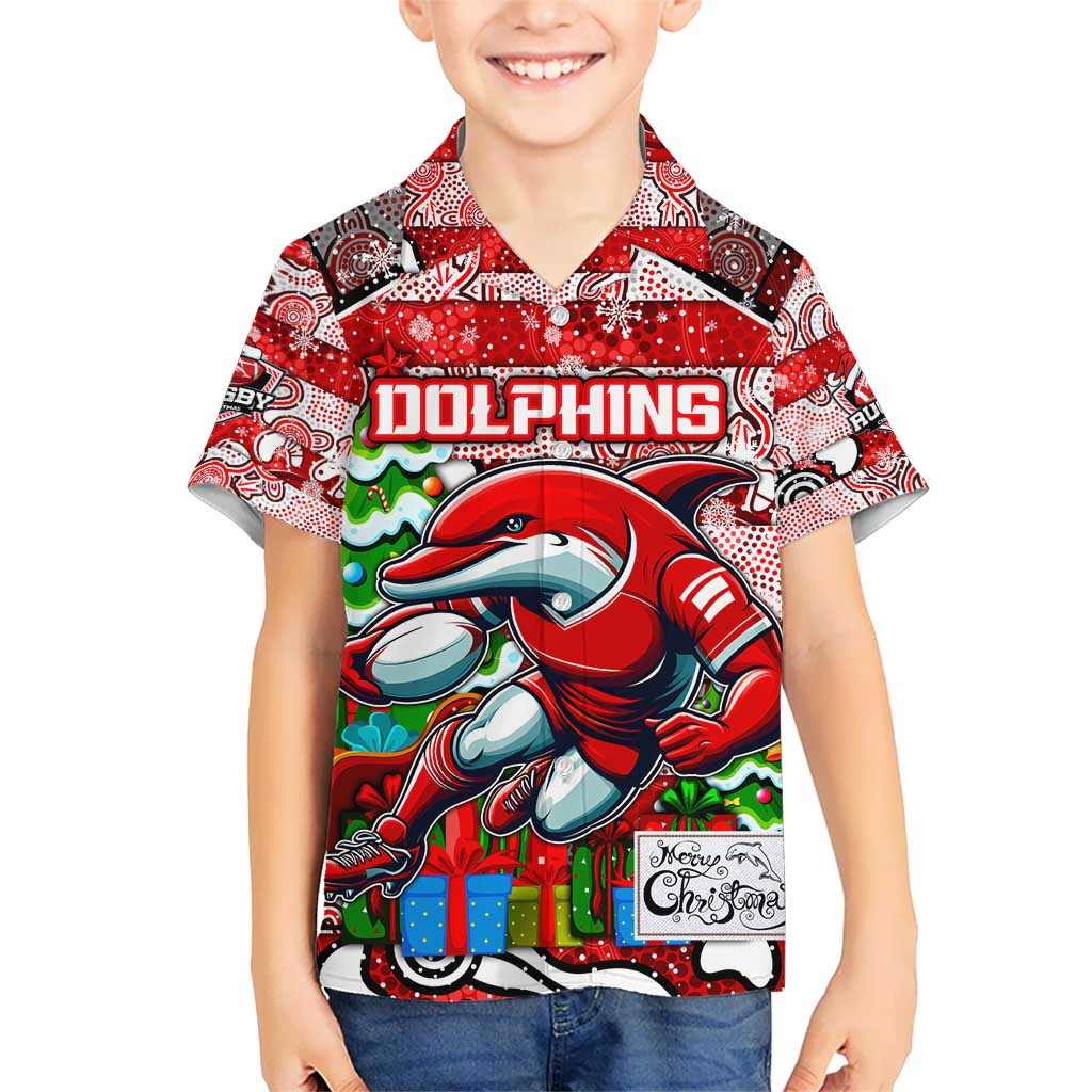 Custom Dolphins Rugby Merry Christmas Kid Hawaiian Shirt Indigenous Australian Art