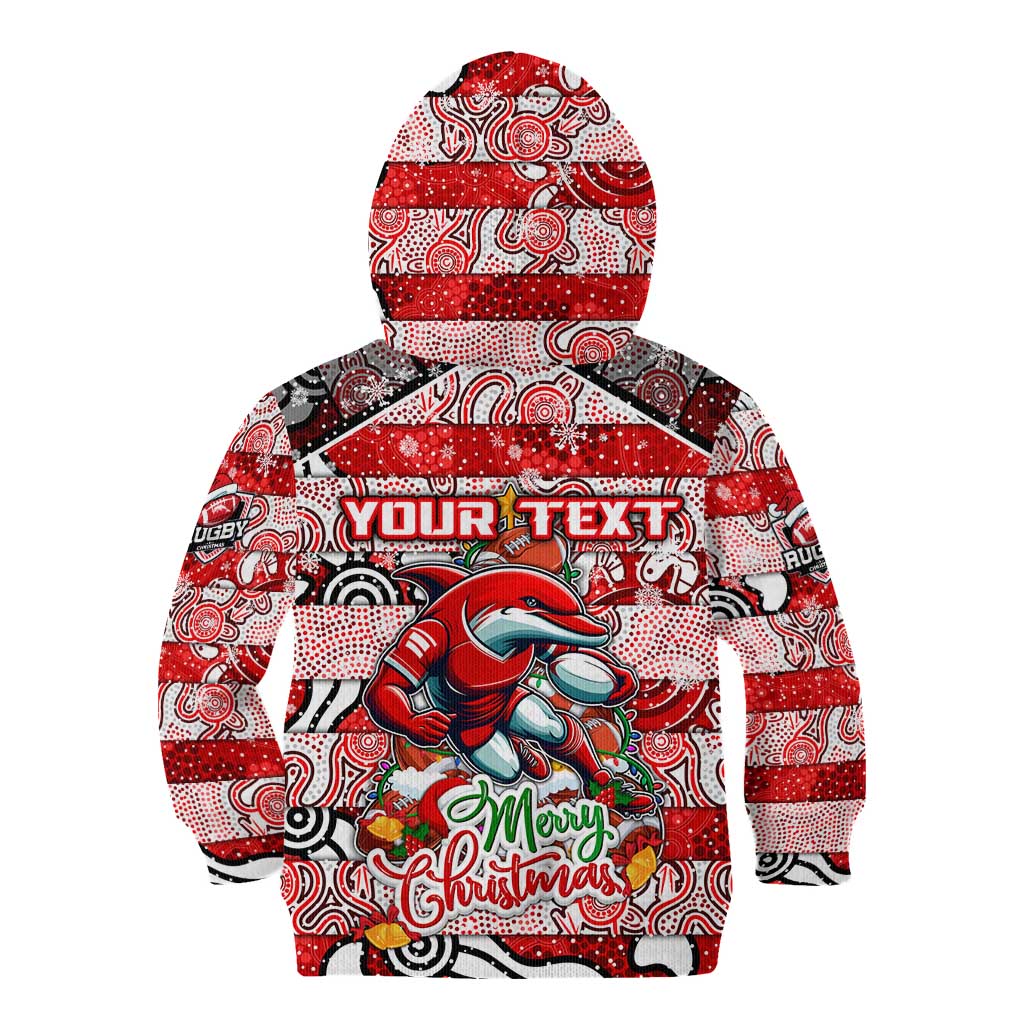 Custom Dolphins Rugby Merry Christmas Kid Hoodie Indigenous Australian Art