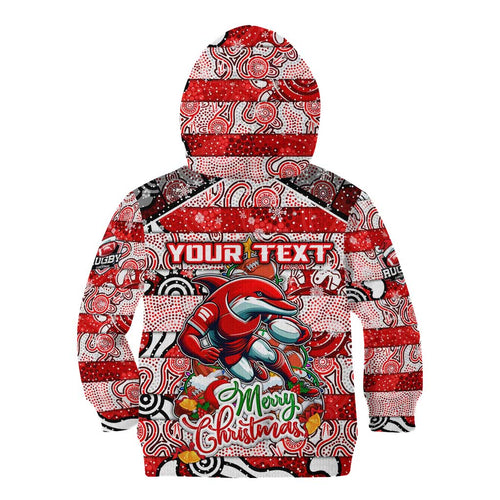 Custom Dolphins Rugby Merry Christmas Kid Hoodie Indigenous Australian Art