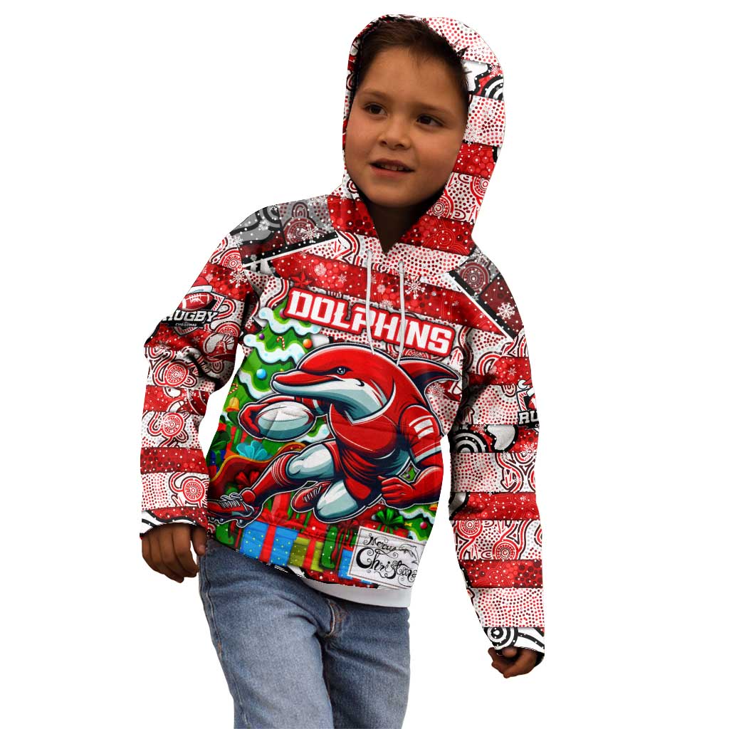 Custom Dolphins Rugby Merry Christmas Kid Hoodie Indigenous Australian Art