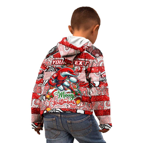 Custom Dolphins Rugby Merry Christmas Kid Hoodie Indigenous Australian Art