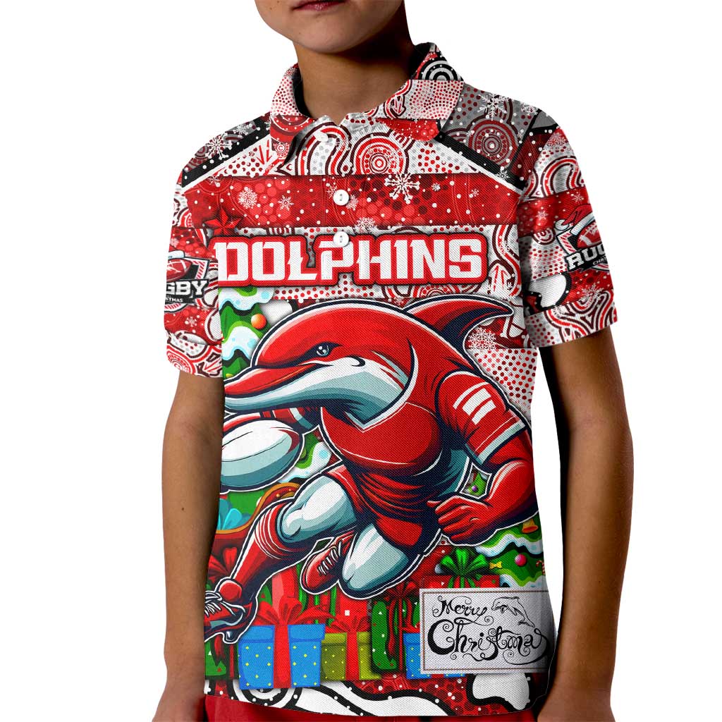 Custom Dolphins Rugby Merry Christmas Kid Polo Shirt Indigenous Australian Art