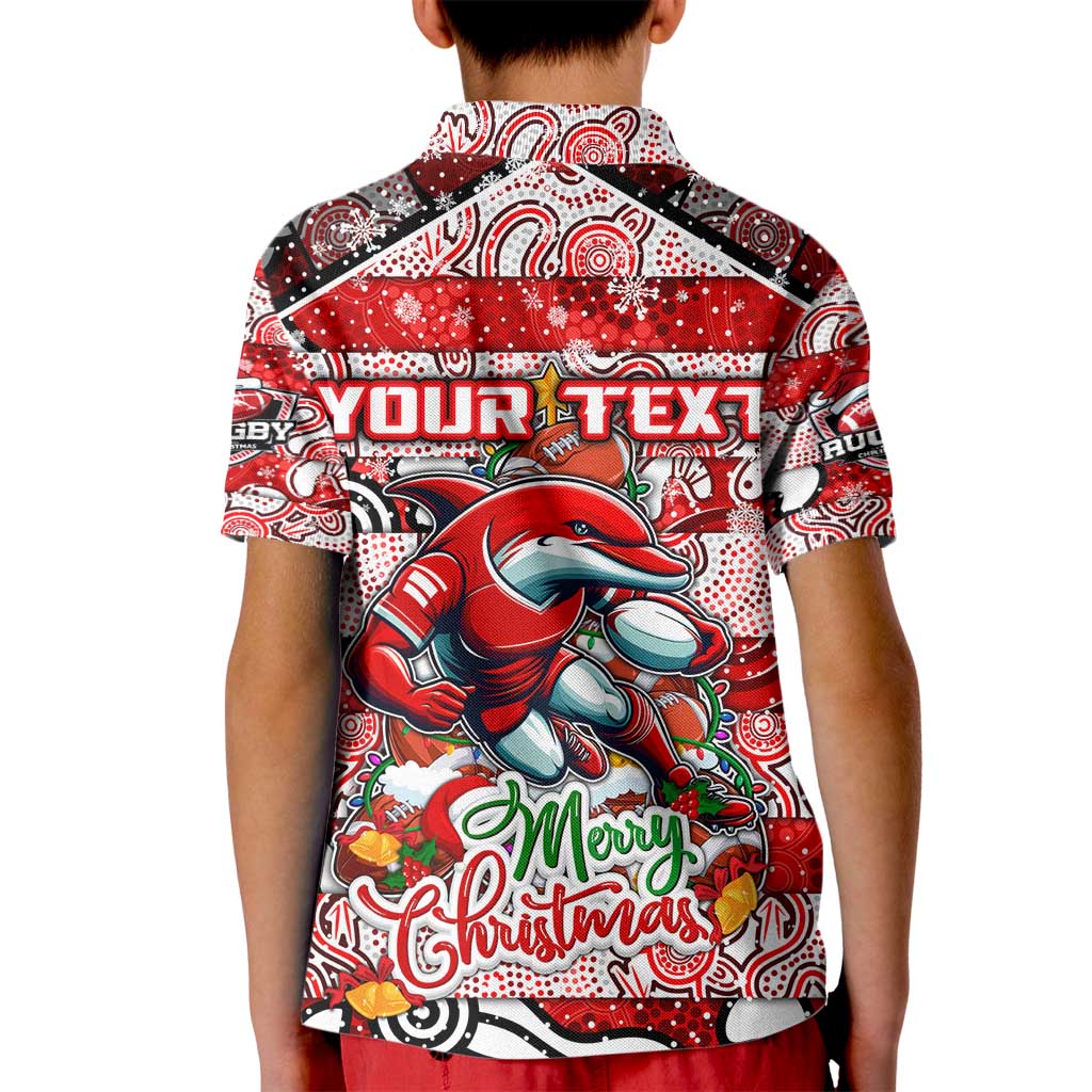 Custom Dolphins Rugby Merry Christmas Kid Polo Shirt Indigenous Australian Art