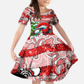 Custom Dolphins Rugby Merry Christmas Kid Short Sleeve Dress Indigenous Australian Art