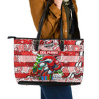 Dolphins Rugby Merry Christmas Leather Tote Bag Indigenous Australian Art